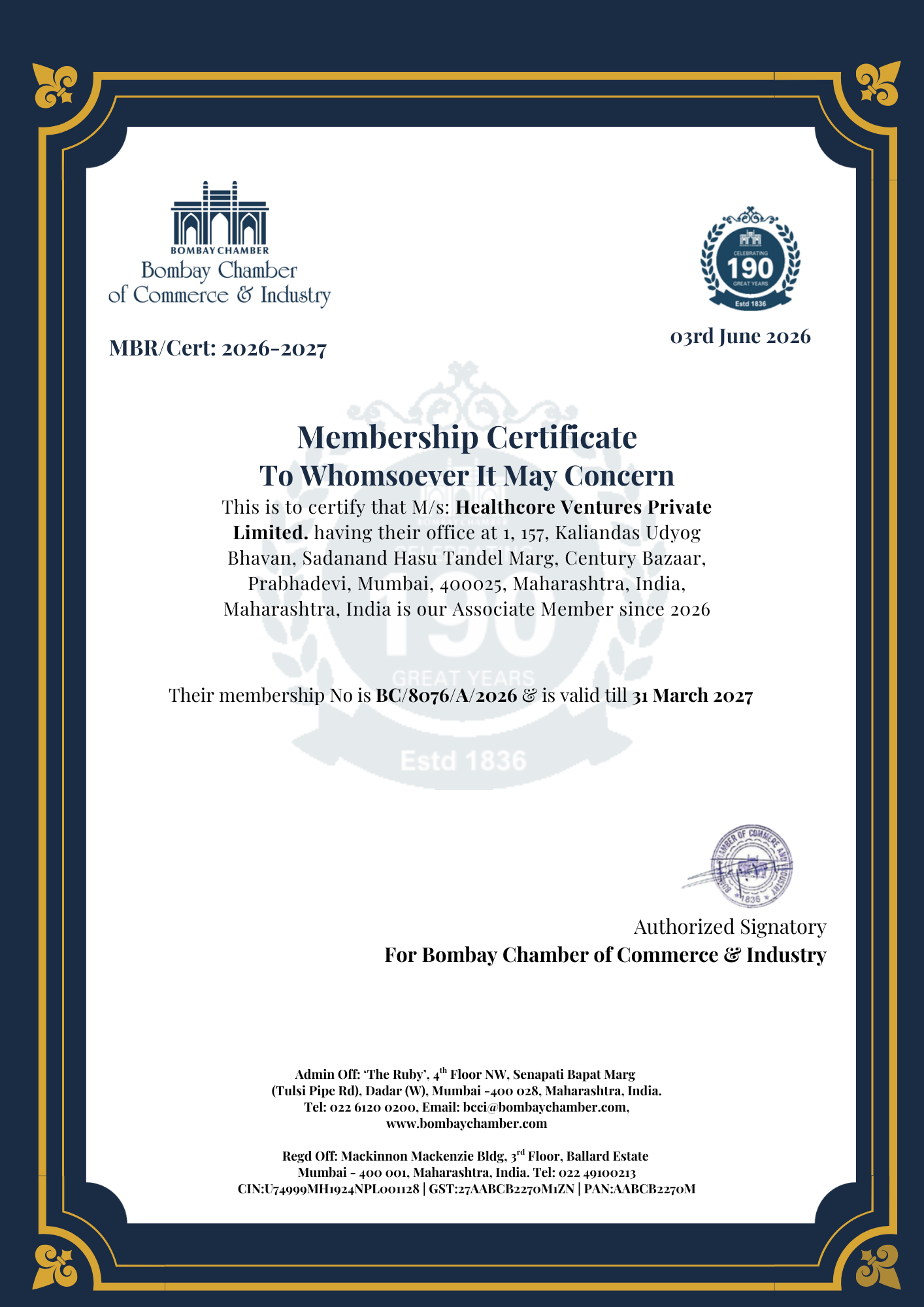 BCCI Certificate